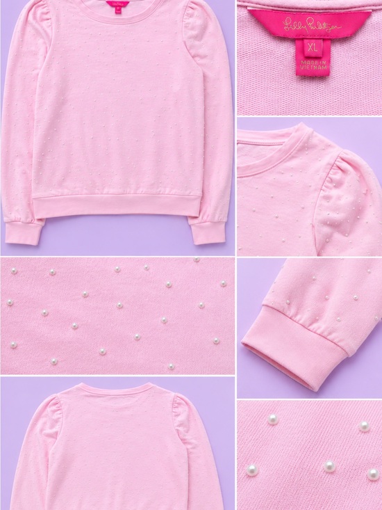 Lilly Pulitzer SIZE XL Pink Seed Pearl Light Pink Puff Sleeve Sweatshirt 🎀🩷💕🌷🌸